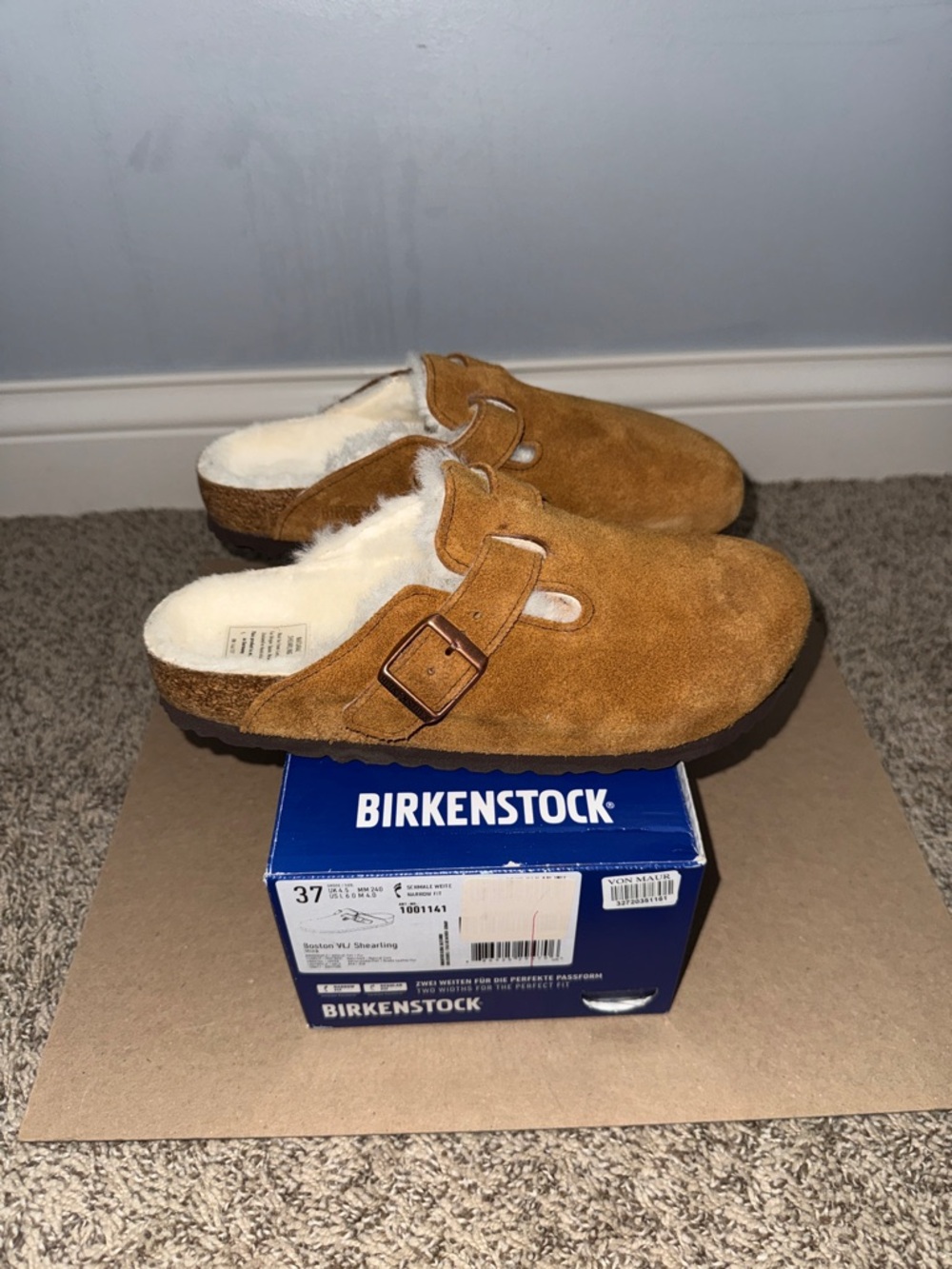 NWT Birkenstock MINK BOSTON VL/shearling sz 37, women’s 6 Suede Shearling shoes